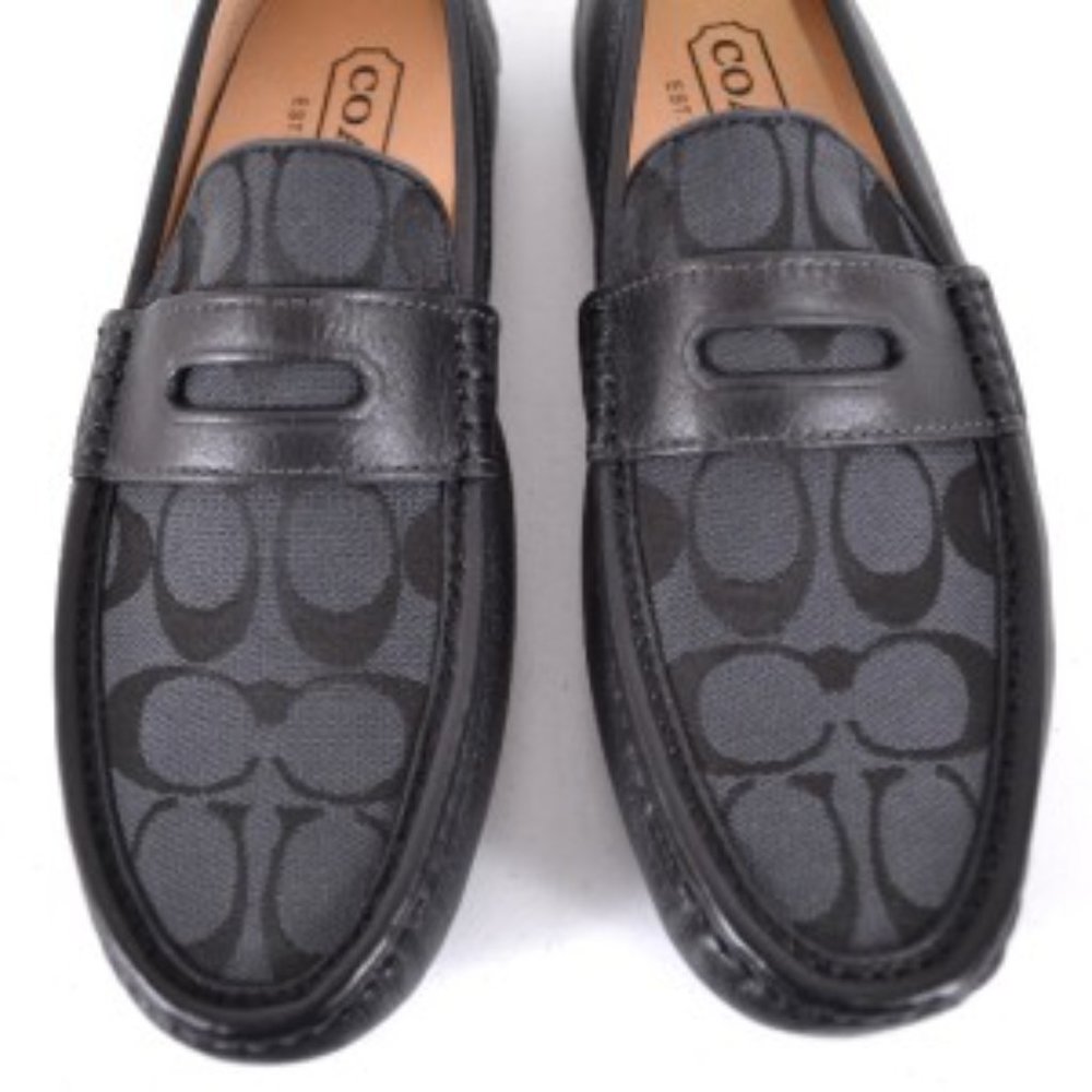 Coach Mott Driver Black Monogram Leather Penny Loafers Shoes Size 11